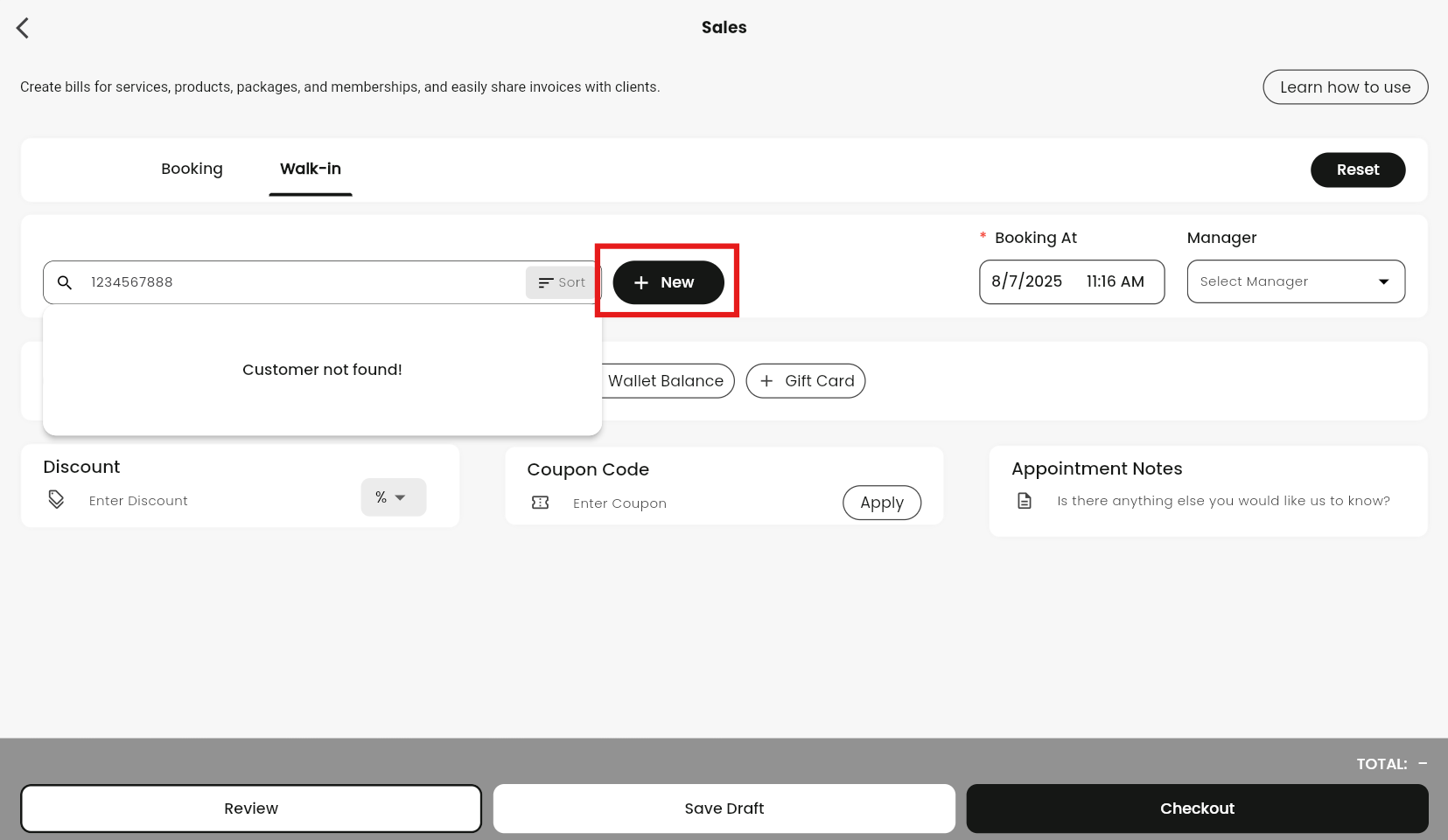 'Add New Customer' button highlighted
