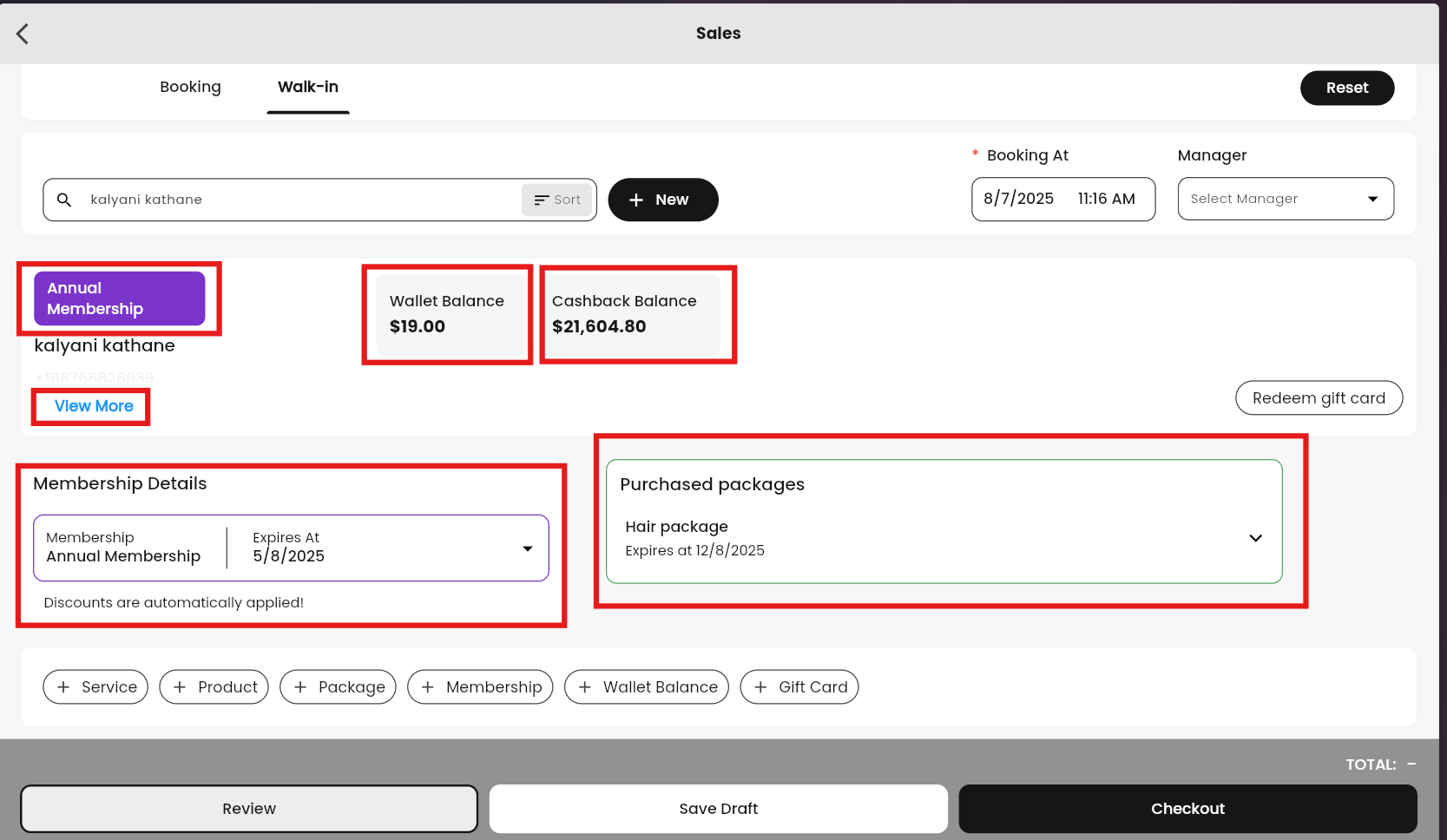 Customer info section showing membership details